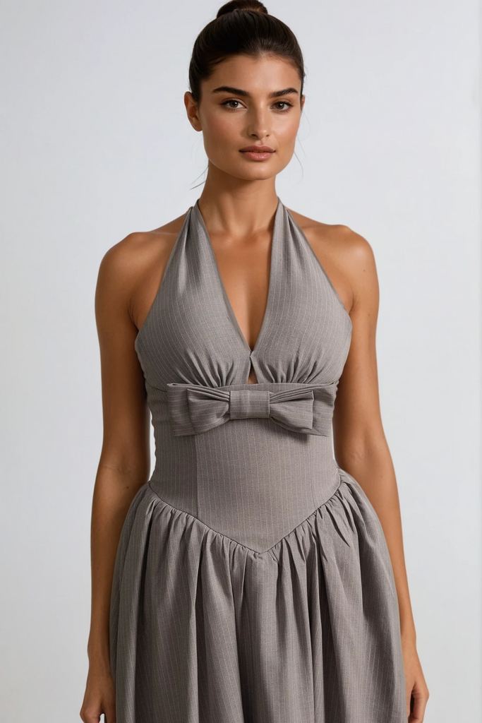 Stylish beautiful dress | Danyil Halter Neck Bow Maxi Dress - Ideal for special occasions