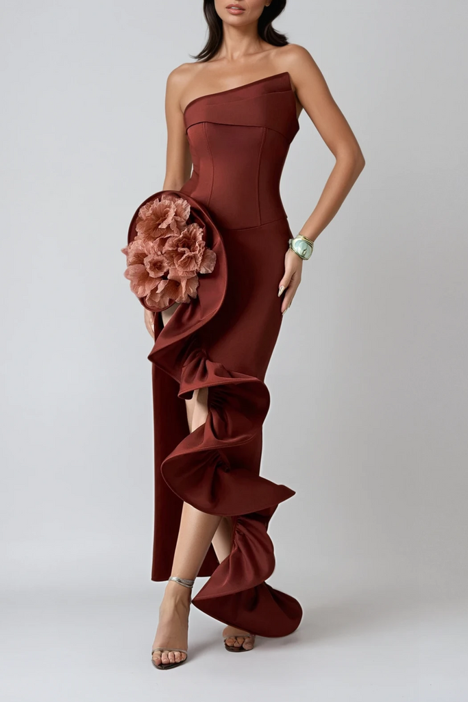 Stylish beautiful dress | Darcie Flower Ruffle Asymmetric Maxi Dress - Ideal for special occasions