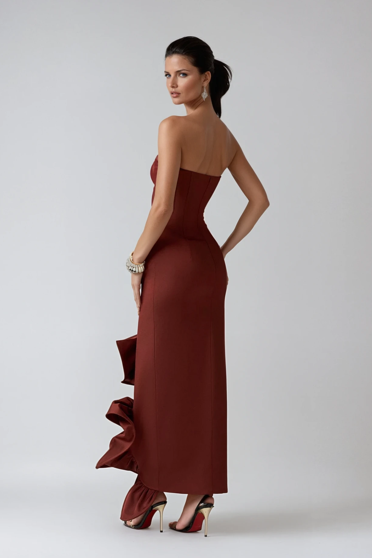 Darcie Flower Ruffle Asymmetric Maxi Dress