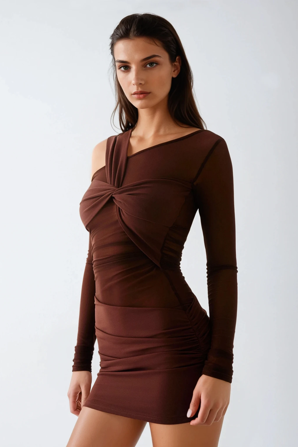 Dardan Asymmetric Long Sleeve Mini Dress