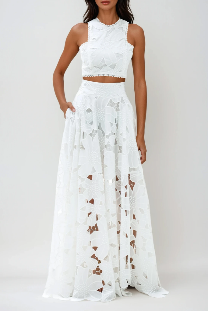 Shop  beautiful dress - Perfect for special occasions | Darija Sleeveless Flower Cutout Skirt Set
