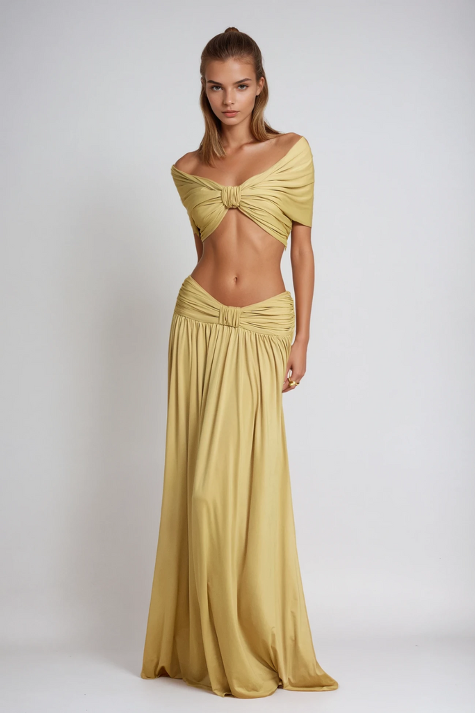 Stylish beautiful dress | Darijus Off Shoulder Ruch Skirt Set - Ideal for special occasions