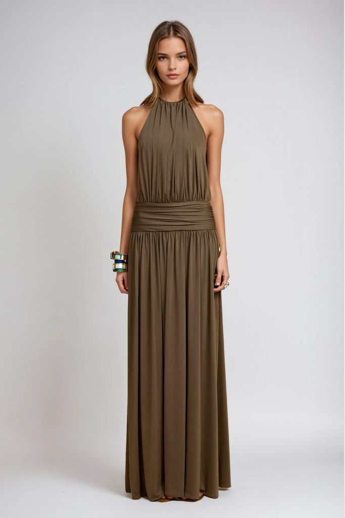Darin Halter Neck Ruch Maxi Dress - Stylish beautiful dress for special occasions | Buy Online