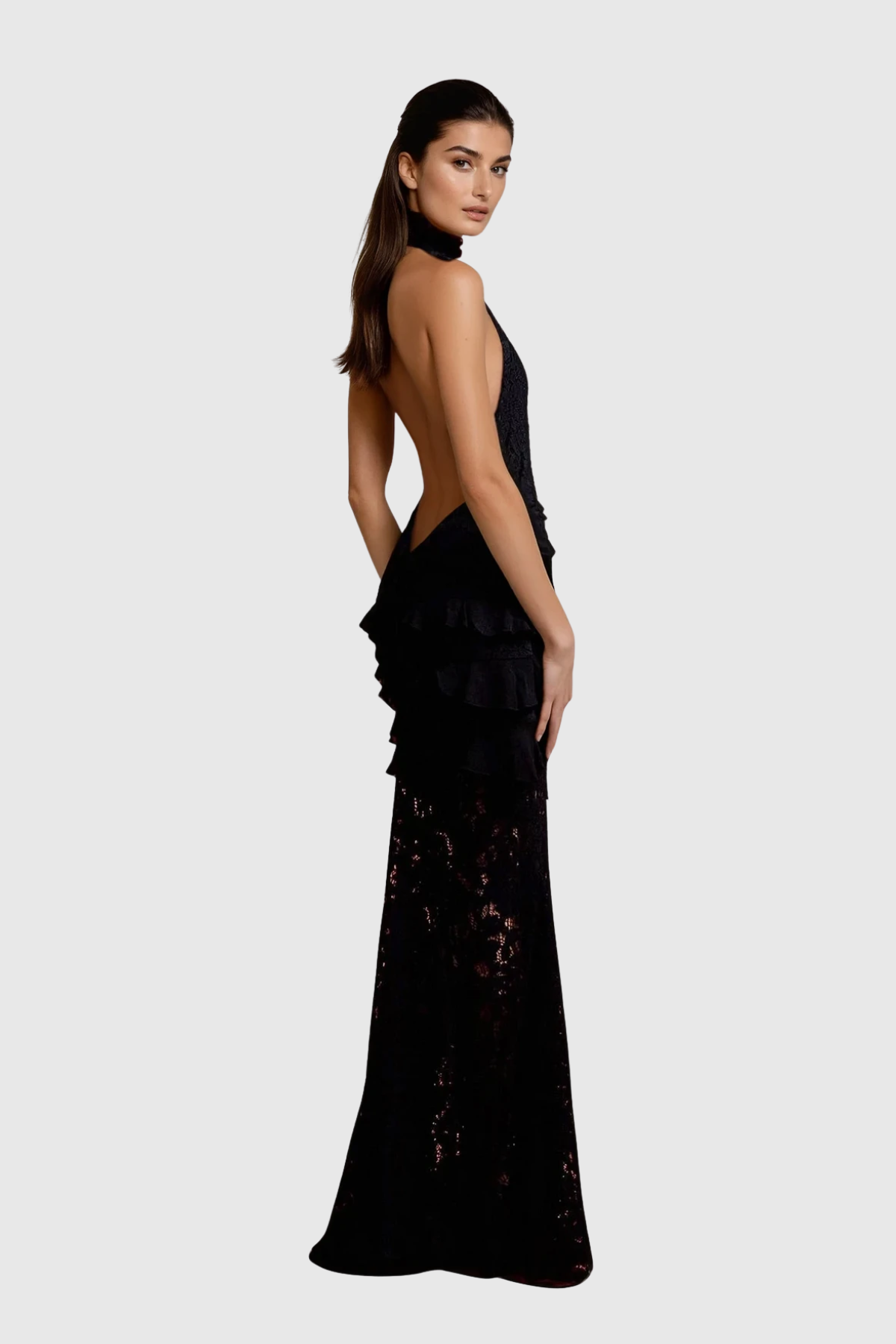 Dario Flower Plunge Lace Maxi Dress