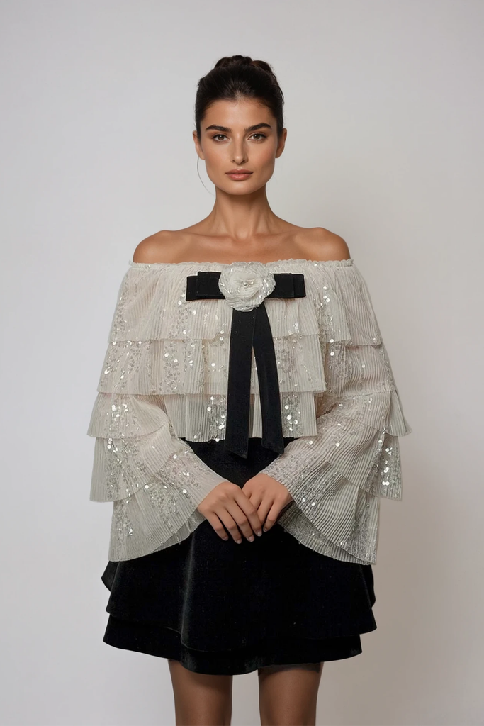 Stylish beautiful dress | Daris Flower Ruffle Sequin Skirt Set - Ideal for special occasions