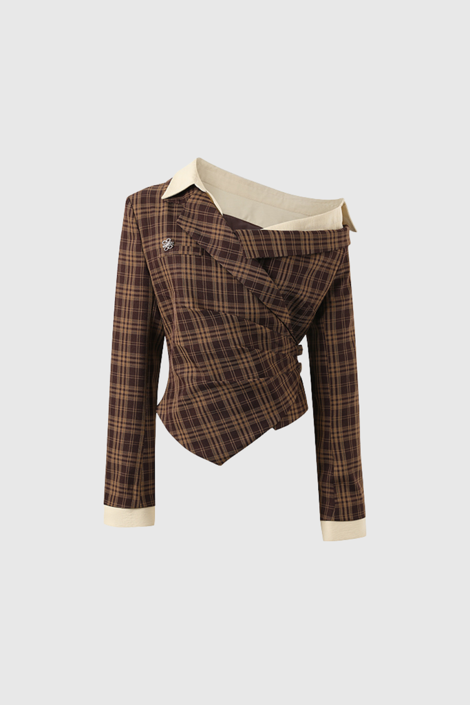 Shop  brown dress - Perfect for special occasions | Darko One Shoulder Grid Top In Brown