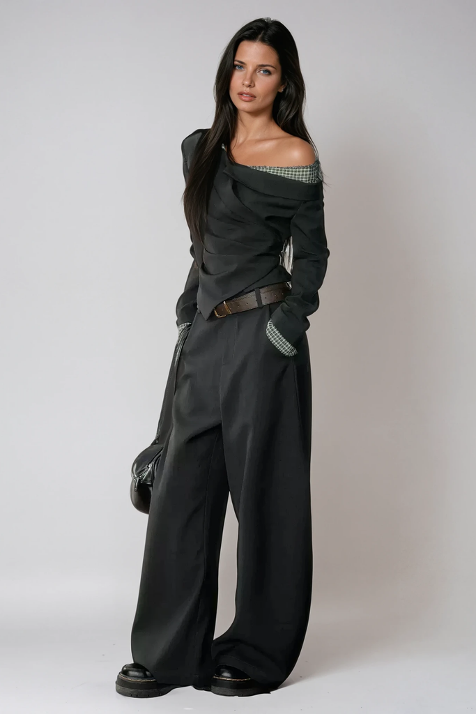 Darko One Shoulder Grid Top In Green - Stylish green dress for special occasions | Buy Online