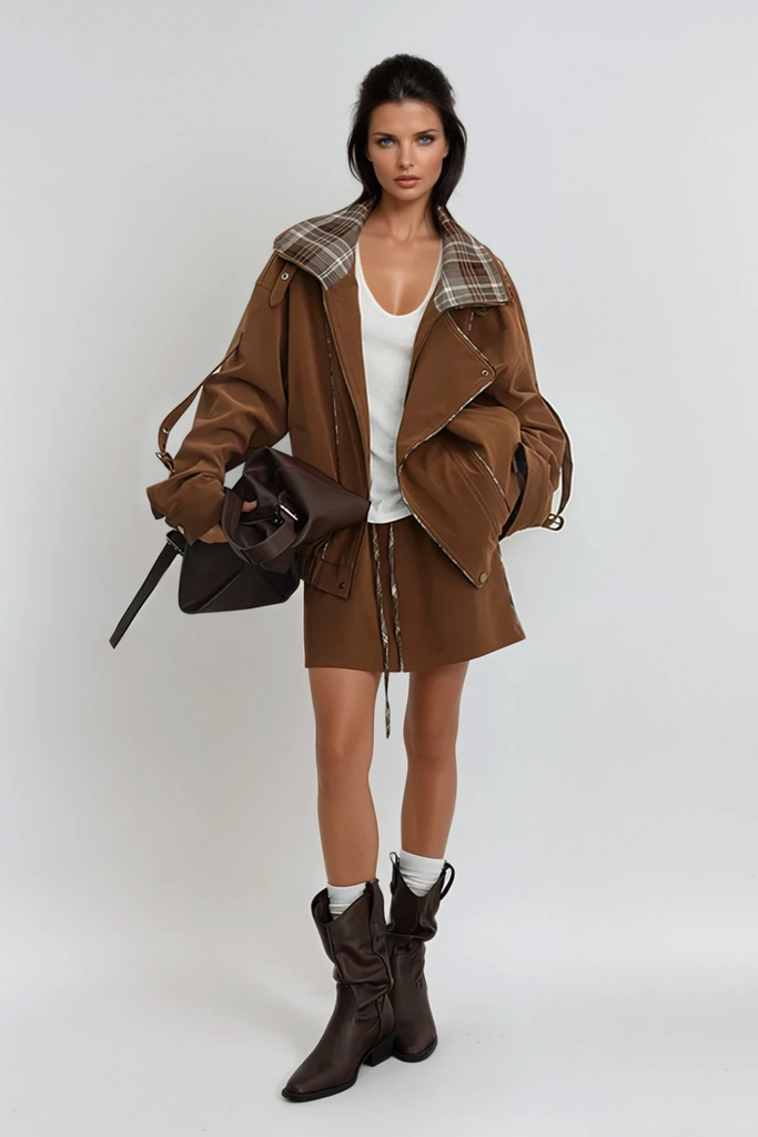 Darla Grid Asymmetric Skirt Set - Stylish beautiful dress for special occasions | Buy Online