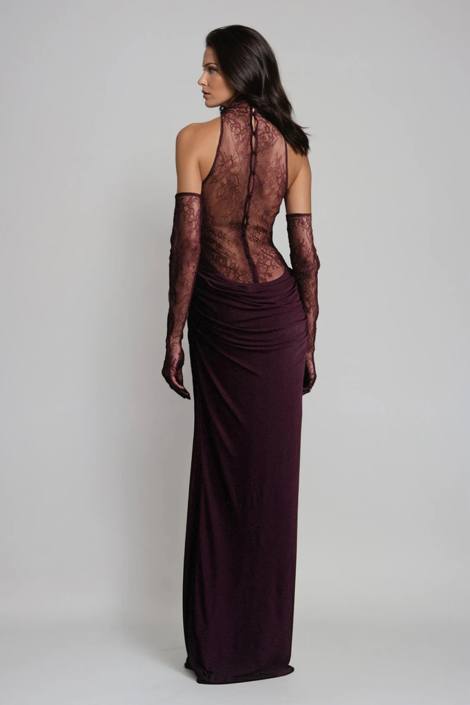 Darleen Cowl Neck Ruch Lace Maxi Dress In Red - Stylish red dress for special occasions | Buy Online