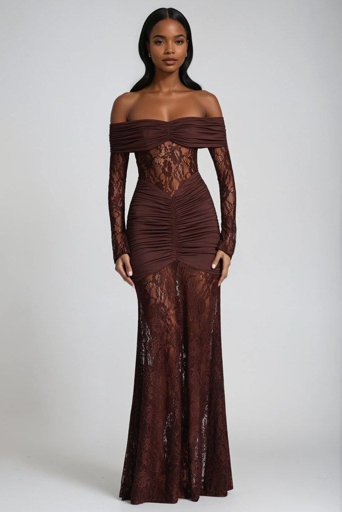 Darlene Strapless Ruch Lace Maxi Dress - Stylish beautiful dress for special occasions | Buy Online