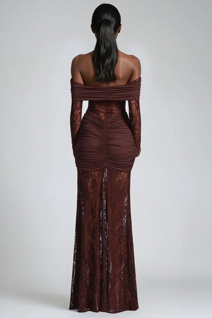 Darlene Strapless Ruch Lace Maxi Dress - Stylish beautiful dress for special occasions | Buy Online