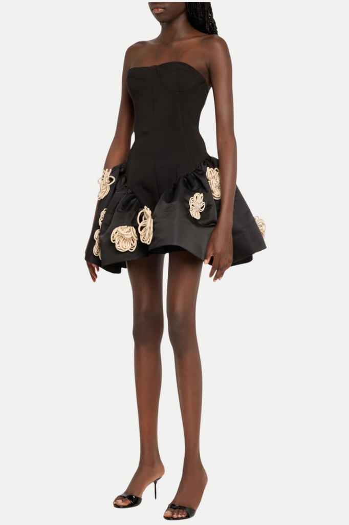 Darrah Floral Strapless Mini Bandage Dress - Black - Stylish black dress for special occasions | Buy Online