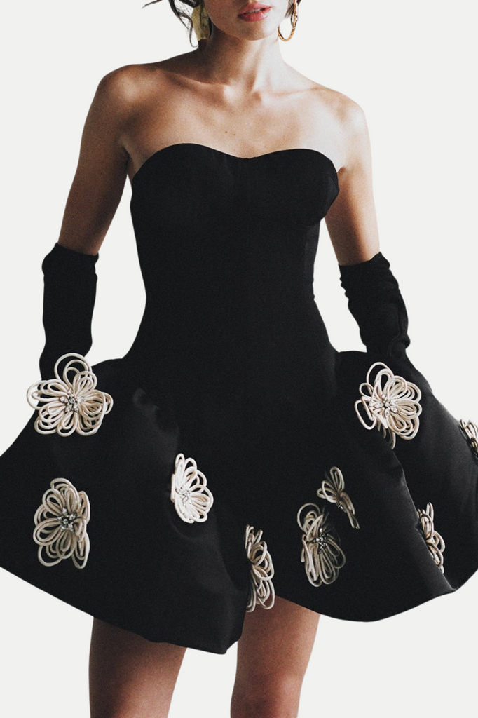 Darrah Floral Strapless Mini Bandage Dress - Black - Stylish black dress for special occasions | Buy Online