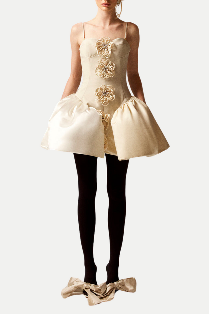 Darrah Floral Appliqué Mini Bandage Dress - White - Stylish white dress for special occasions | Buy Online