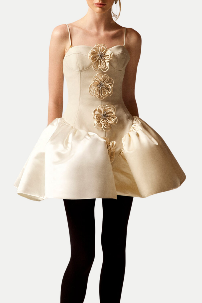 Shop  white dress - Perfect for special occasions | Darrah Floral Appliqué Mini Bandage Dress - White