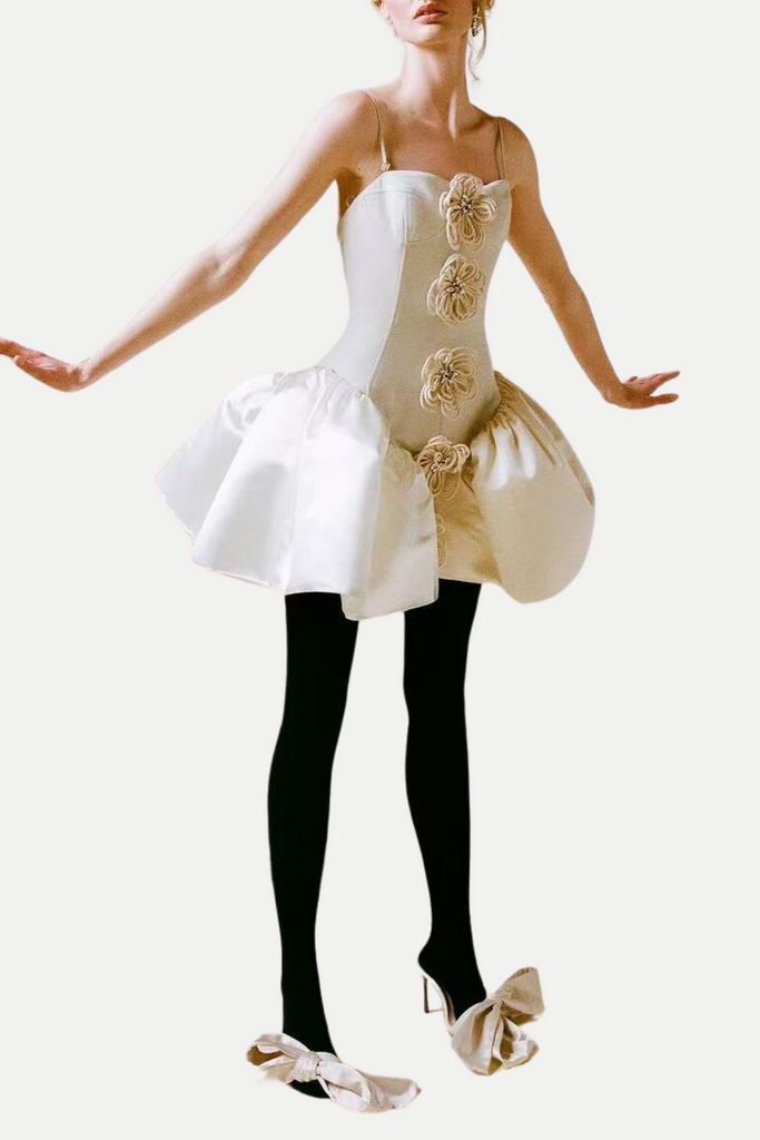 Shop  white dress - Perfect for special occasions | Darrah Floral Appliqué Mini Bandage Dress - White