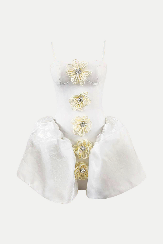 Shop  white dress - Perfect for special occasions | Darrah Floral Appliqué Mini Bandage Dress - White