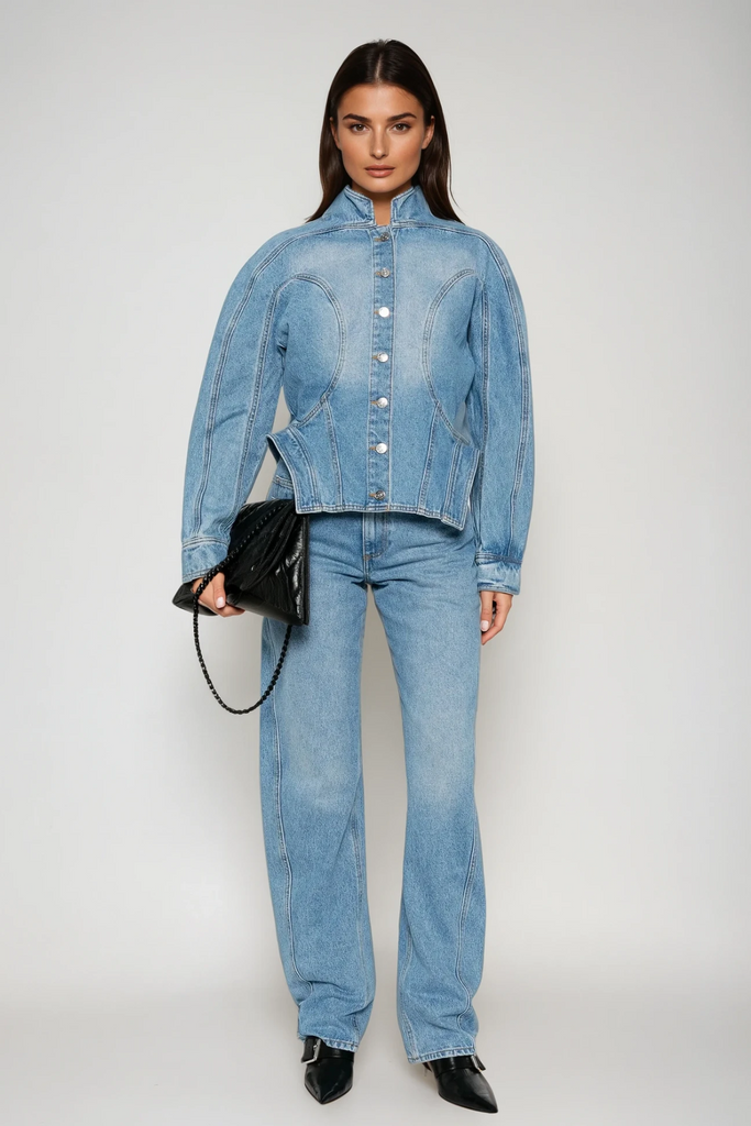 Darya Denim Pants Set In Blue - Stylish blue dress for special occasions | Buy Online