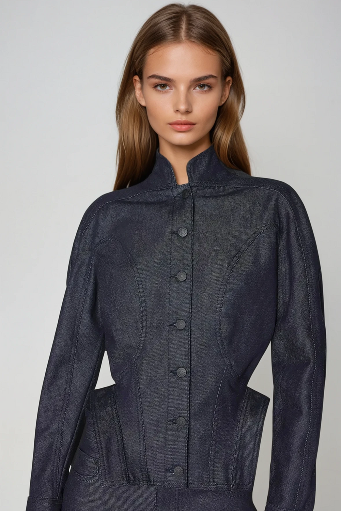 Darya Denim Pants Set In Deep Blue - Stylish blue dress for special occasions | Buy Online