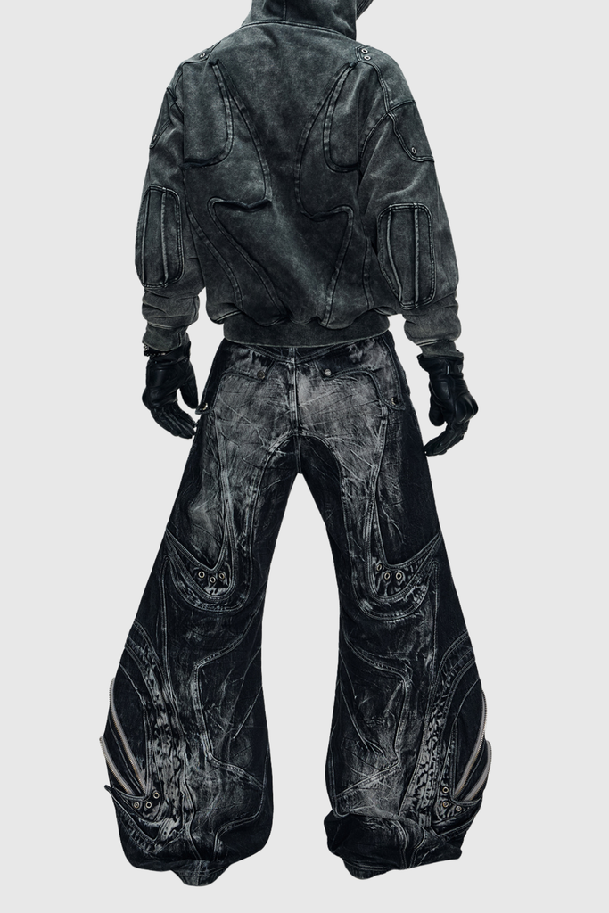 Stylish black dress | Daryl Deconstruct Print Wide Leg Jeans In Black - Ideal for special occasions