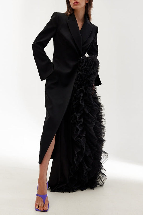 Stylish black dress | Dataya Mesh Patchwork Coat - Black - Ideal for special occasions