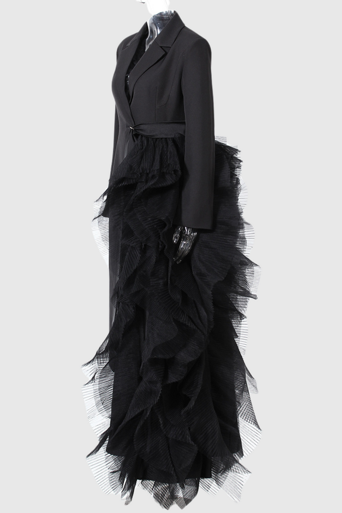 Dataya Mesh Patchwork Coat - Black - Stylish black dress for special occasions | Buy Online