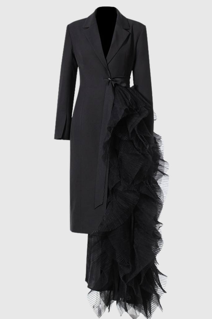 Stylish black dress | Dataya Mesh Patchwork Coat - Black - Ideal for special occasions