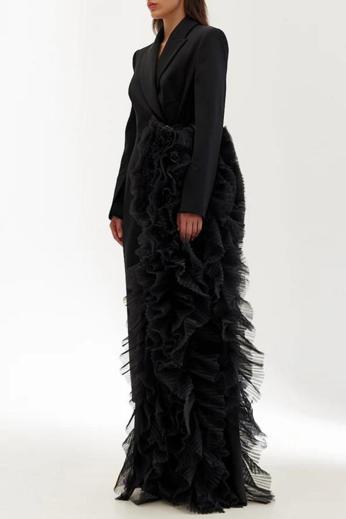 Stylish black dress | Dataya Mesh Patchwork Coat - Black - Ideal for special occasions