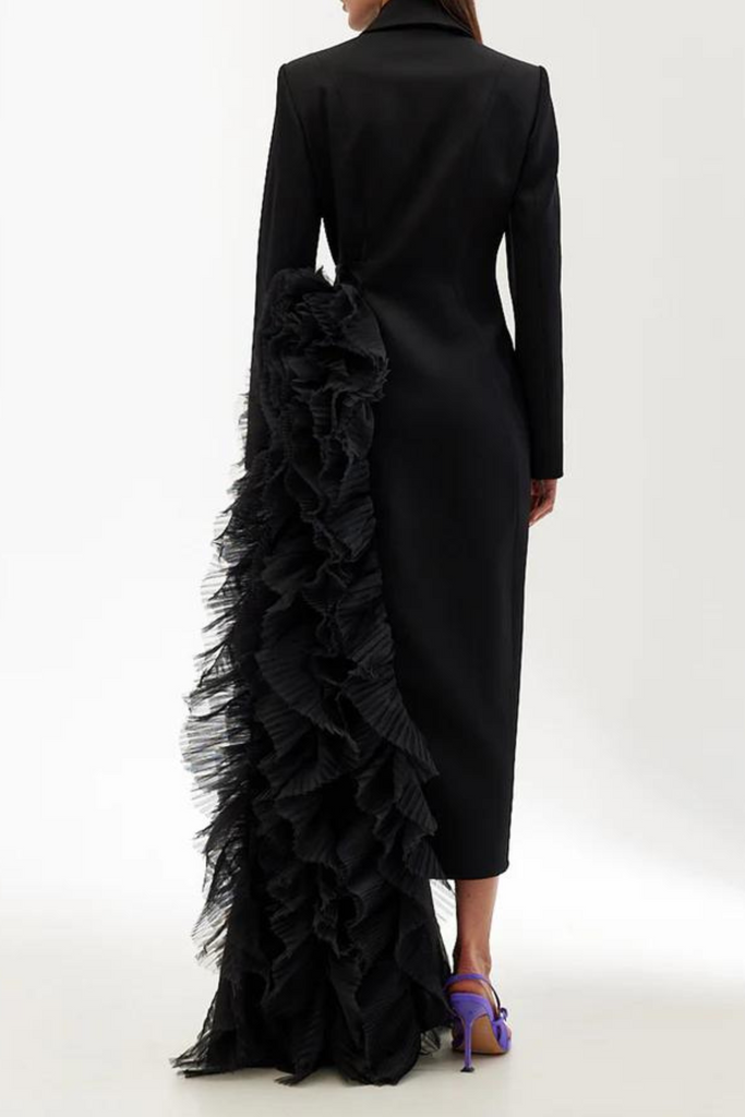 Dataya Mesh Patchwork Coat - Black - Stylish black dress for special occasions | Buy Online