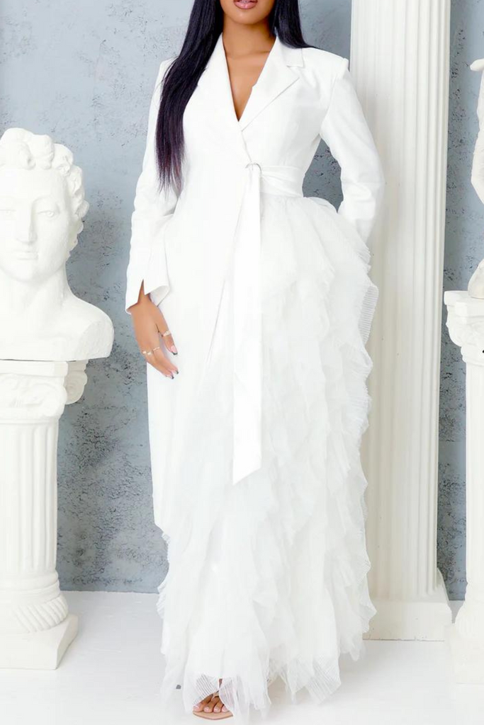 Dataya Mesh Patchwork Coat - White - Stylish white dress for special occasions | Buy Online