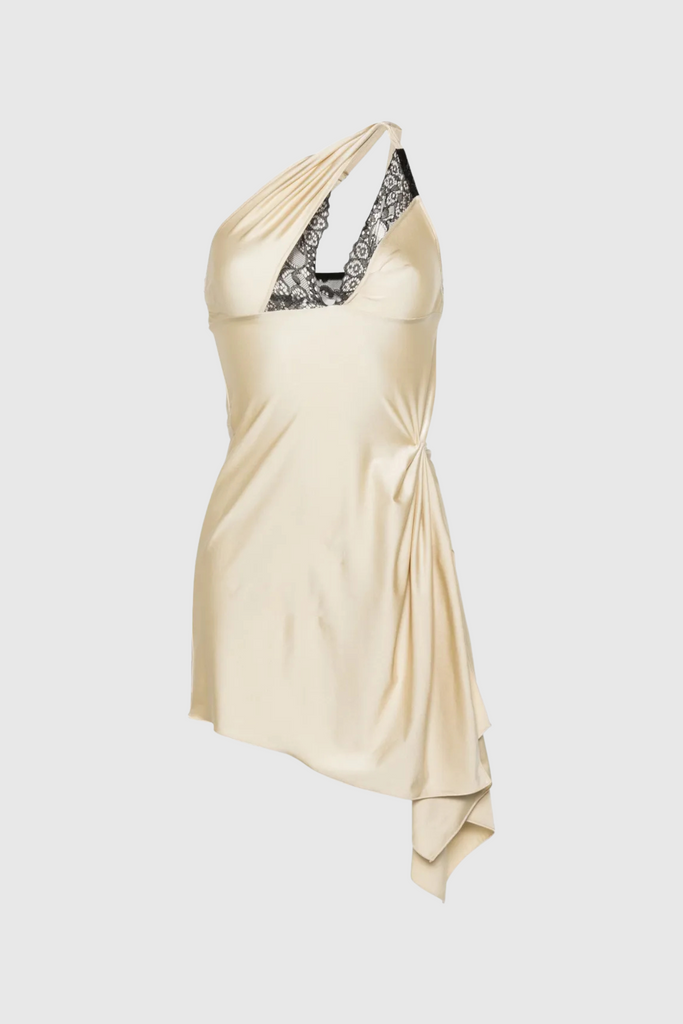 Stylish beige dress | Davey Asymmetrical One Shoulder Lace Mini Dress - Beige - Ideal for special occasions