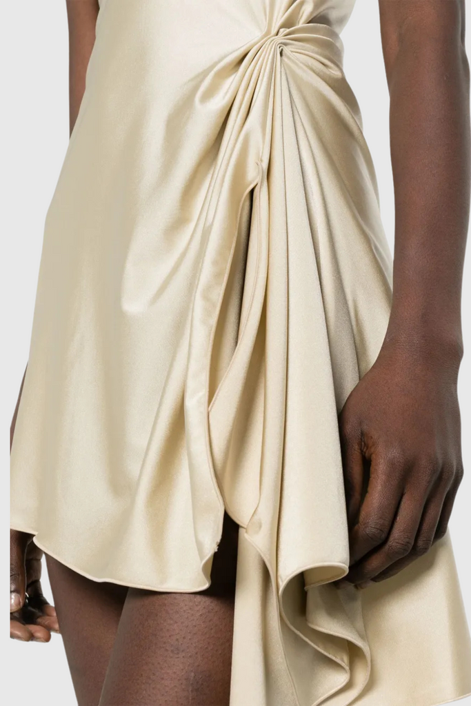 Davey Asymmetrical One Shoulder Lace Mini Dress - Beige - Stylish beige dress for special occasions | Buy Online