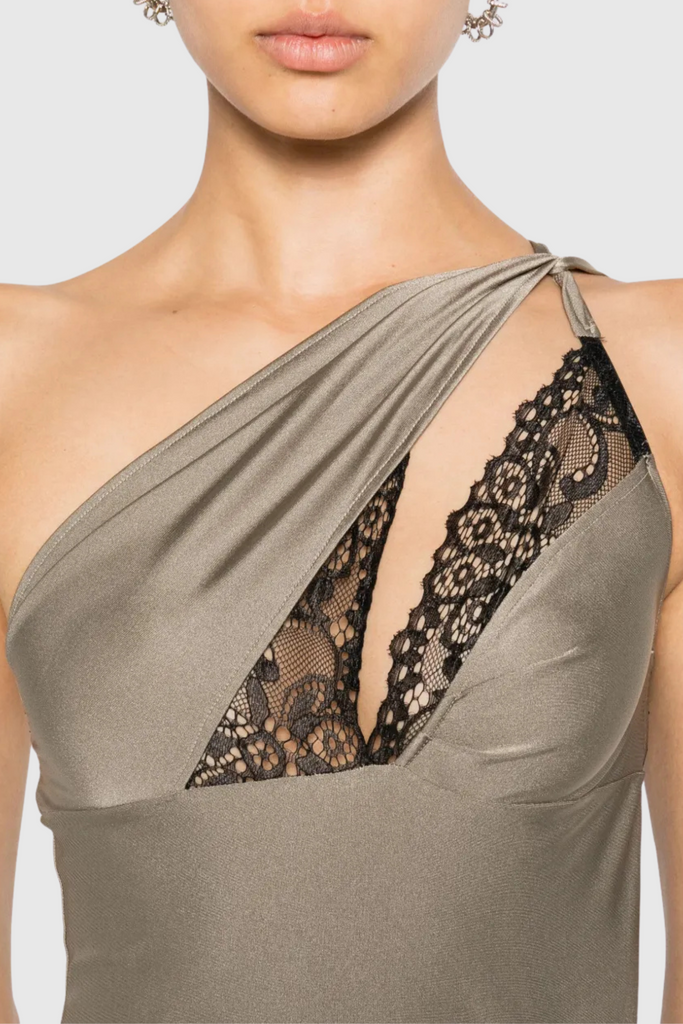 Davey Asymmetrical One Shoulder Lace Mini Dress - Grey - Stylish beautiful dress for special occasions | Buy Online