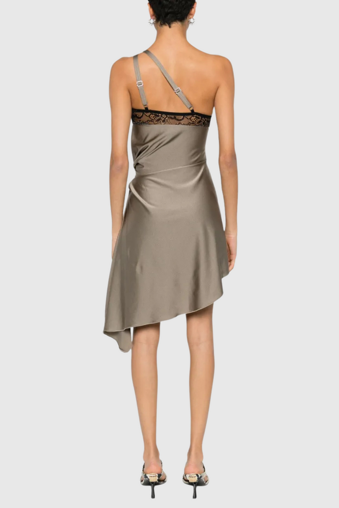 Davey Asymmetrical One Shoulder Lace Mini Dress - Grey - Stylish beautiful dress for special occasions | Buy Online