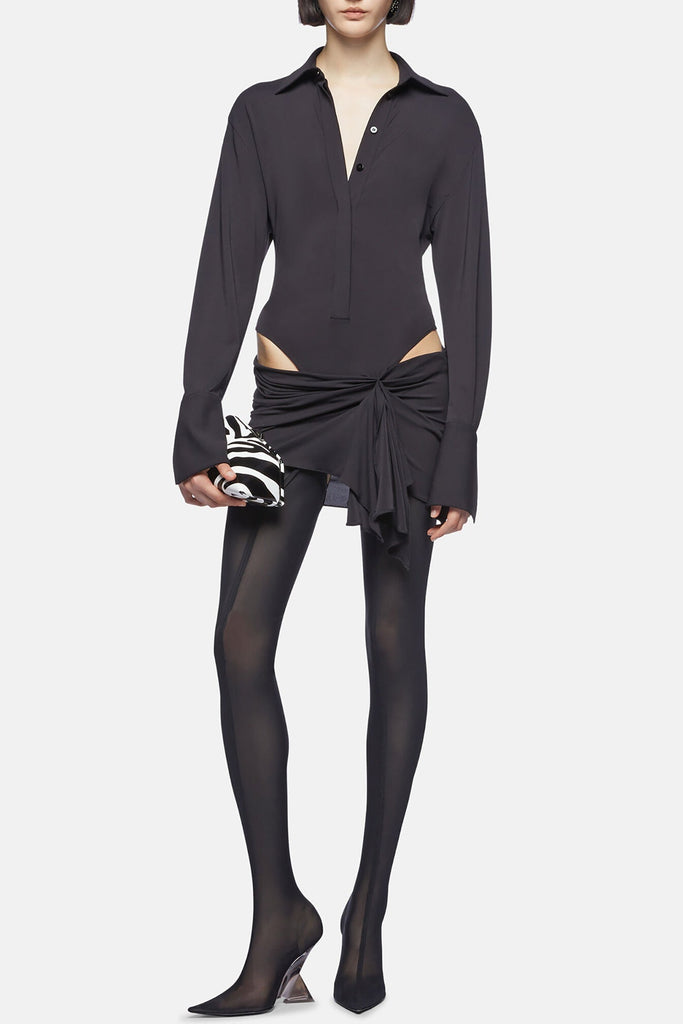 Shop  black dress - Perfect for special occasions | Dehaia Plunge Cutout Ruched Mini Dress - Black