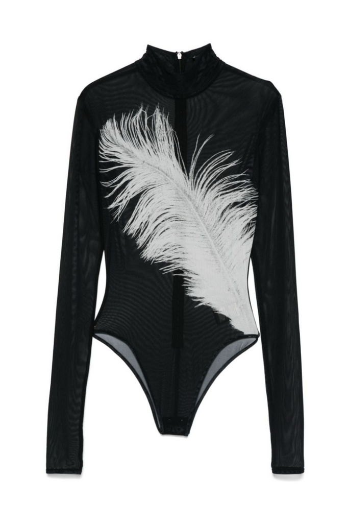 Stylish beautiful dress | Deirdre Feather Mesh Bodysuit - Ideal for special occasions