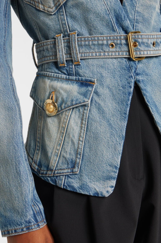 Delena Belted Denim Jacket - Stylish beautiful dress for special occasions | Buy Online