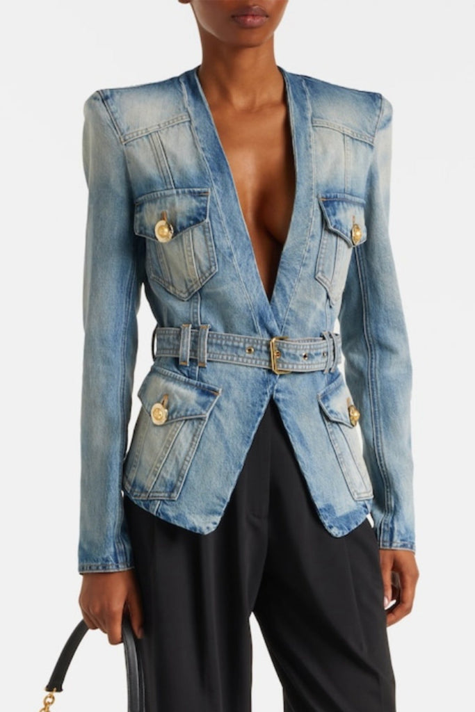Delena Belted Denim Jacket - Stylish beautiful dress for special occasions | Buy Online