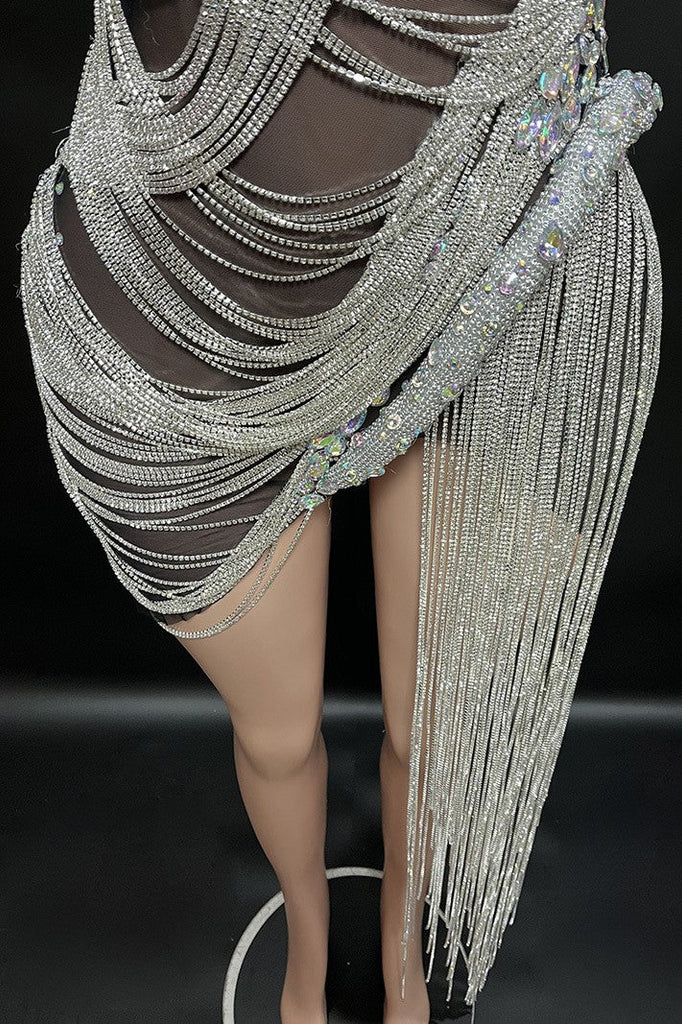 Shop  black dress - Perfect for special occasions | Delilah Rhinestone Strapless Mesh Mini Dress - Black