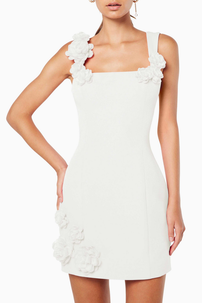 Shop  white dress - Perfect for special occasions | Dilanne Floral  Appliqué Mini Dress - White