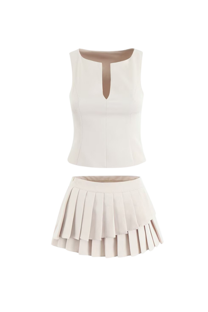 Stylish beige dress | elvira Sleeveless Ruffle Skirt Set in beige - Ideal for special occasions