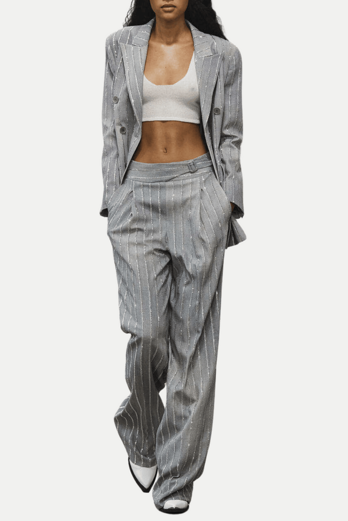 Dulcie Rhinestone-embellished Pinstripe Blazer Set - Stylish beautiful dress for special occasions | Buy Online