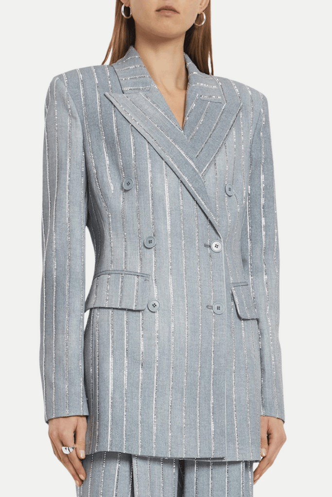 Stylish beautiful dress | Dulcie Rhinestone-embellished Pinstripe Blazer Set - Ideal for special occasions