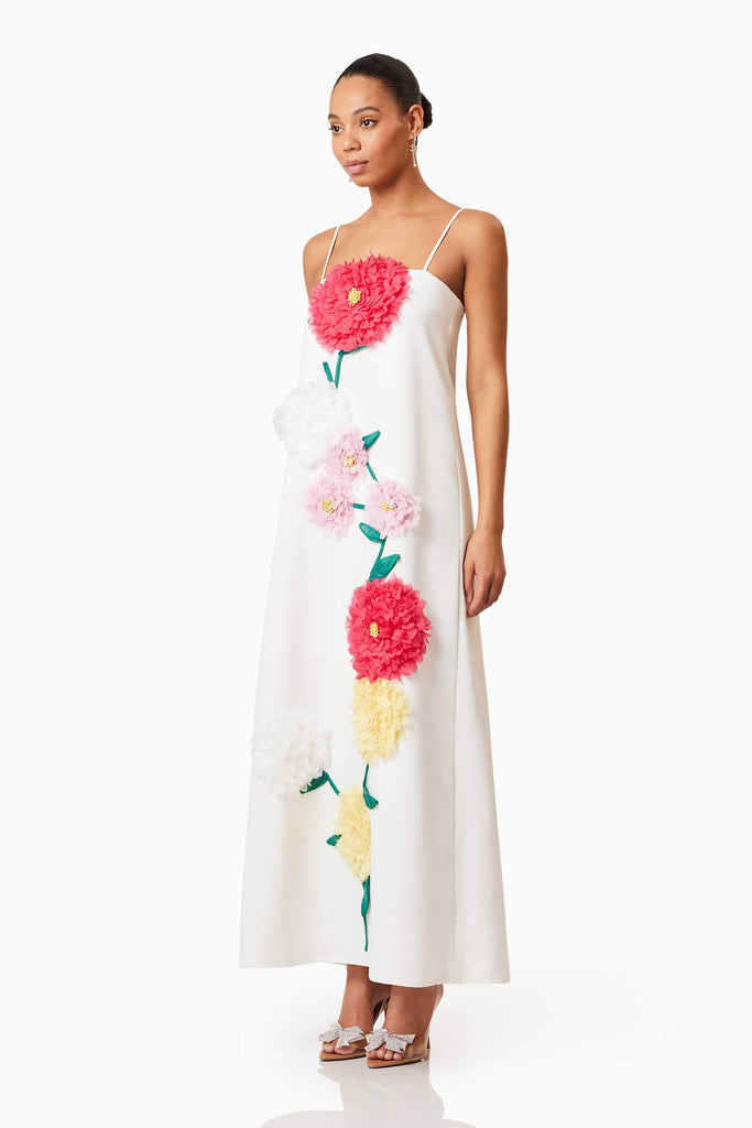 aaliyah Buttercup Embroidered Maxi Dress in White - Stylish red dress for special occasions | Buy Online