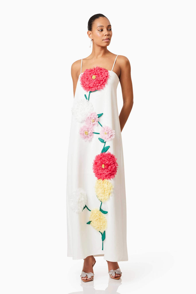 Stylish red dress | aaliyah Buttercup Embroidered Maxi Dress in White - Ideal for special occasions