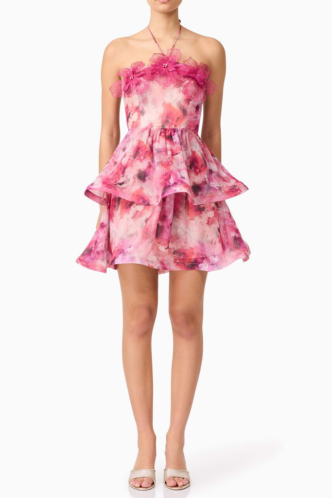 Stylish pink dress | Evalina Floral Mini Dress in Pink - Ideal for special occasions