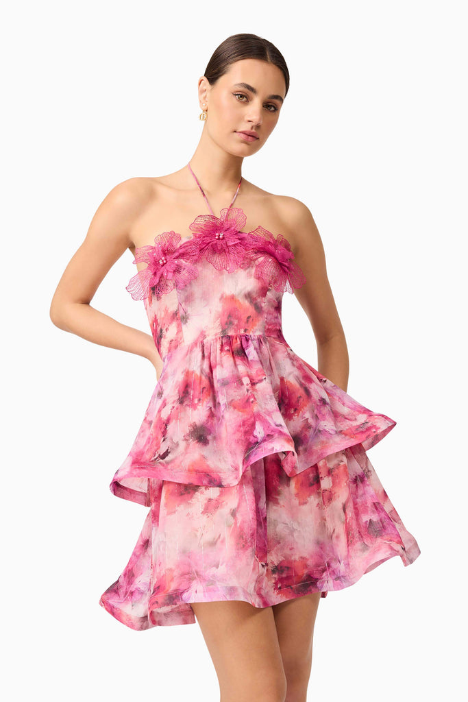 Evalina Floral Mini Dress in Pink - Stylish pink dress for special occasions | Buy Online