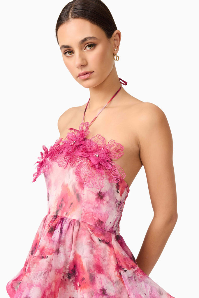 Evalina Floral Mini Dress in Pink - Stylish pink dress for special occasions | Buy Online