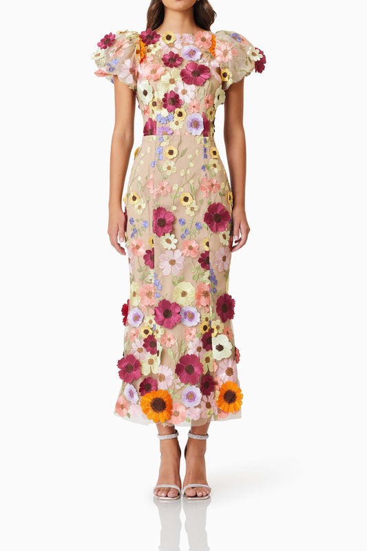 madeline 3D Lace Maxi Dress In Pink
