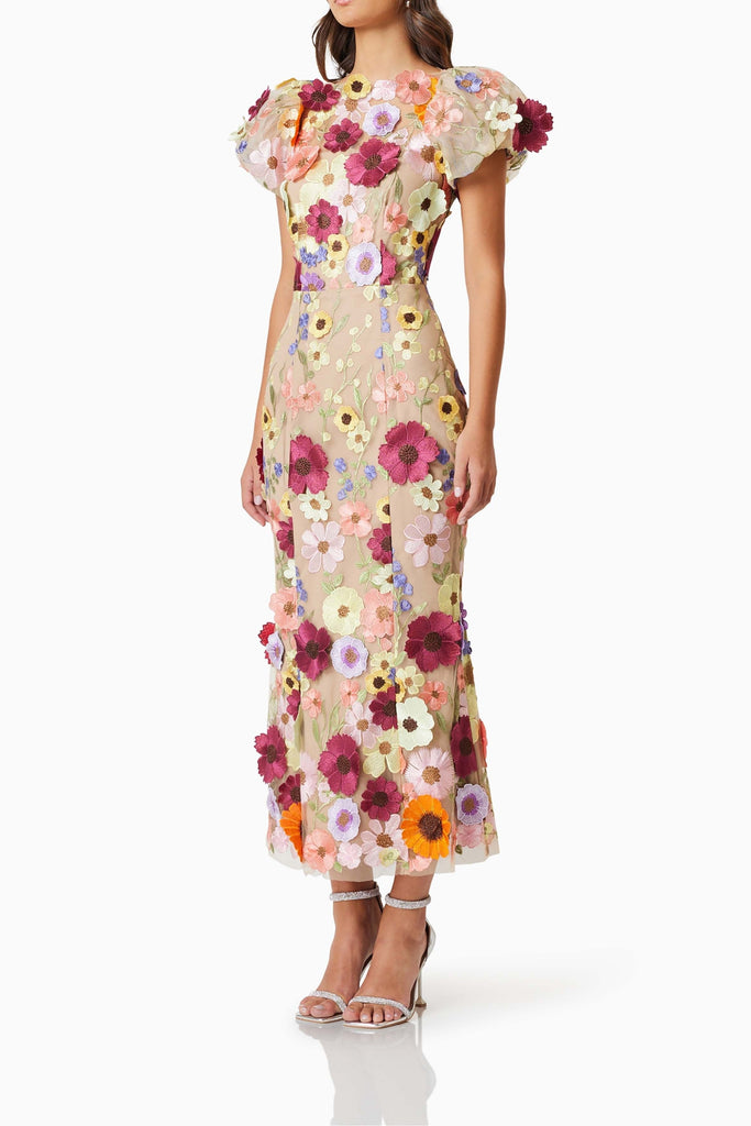 Stylish pink dress | madeline 3D Lace Maxi Dress In Pink - Ideal for special occasions